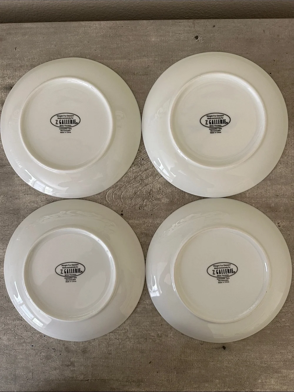 Z Gallerie White Porcelain “Wait For Dessert “ Set Of Four 7.5” Plates